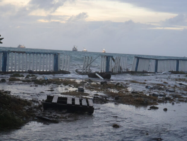 A view shows debris following high tides, in Funafuti, Tuvalu,