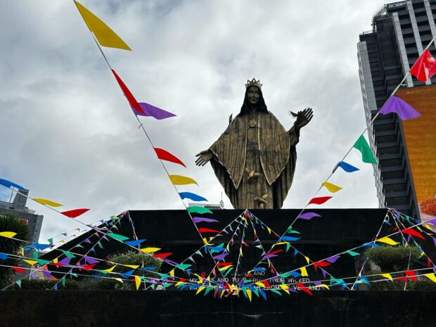 PHOTO: A front view of the Edsa Shrine’s calm facade taken an hour before scheduled protests on February 25, 2024 at the historic site for the commemoration of the 38th People Power anniversary. STORY: Low-key series of events mark People Power