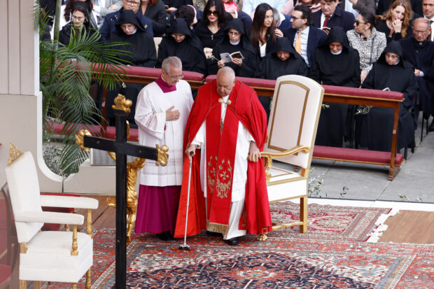 Pope Francis attends the Palm Sunday Mass in Saint Peter's Square at the Vatican