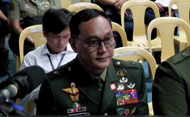 PHOTO: Army Brig. Gen. Ranulfo Sevilla at the Senate for his confirmation hearing on March 12, 2024. STORY: CA bypasses AFP official’s promotion after wife’s testimony