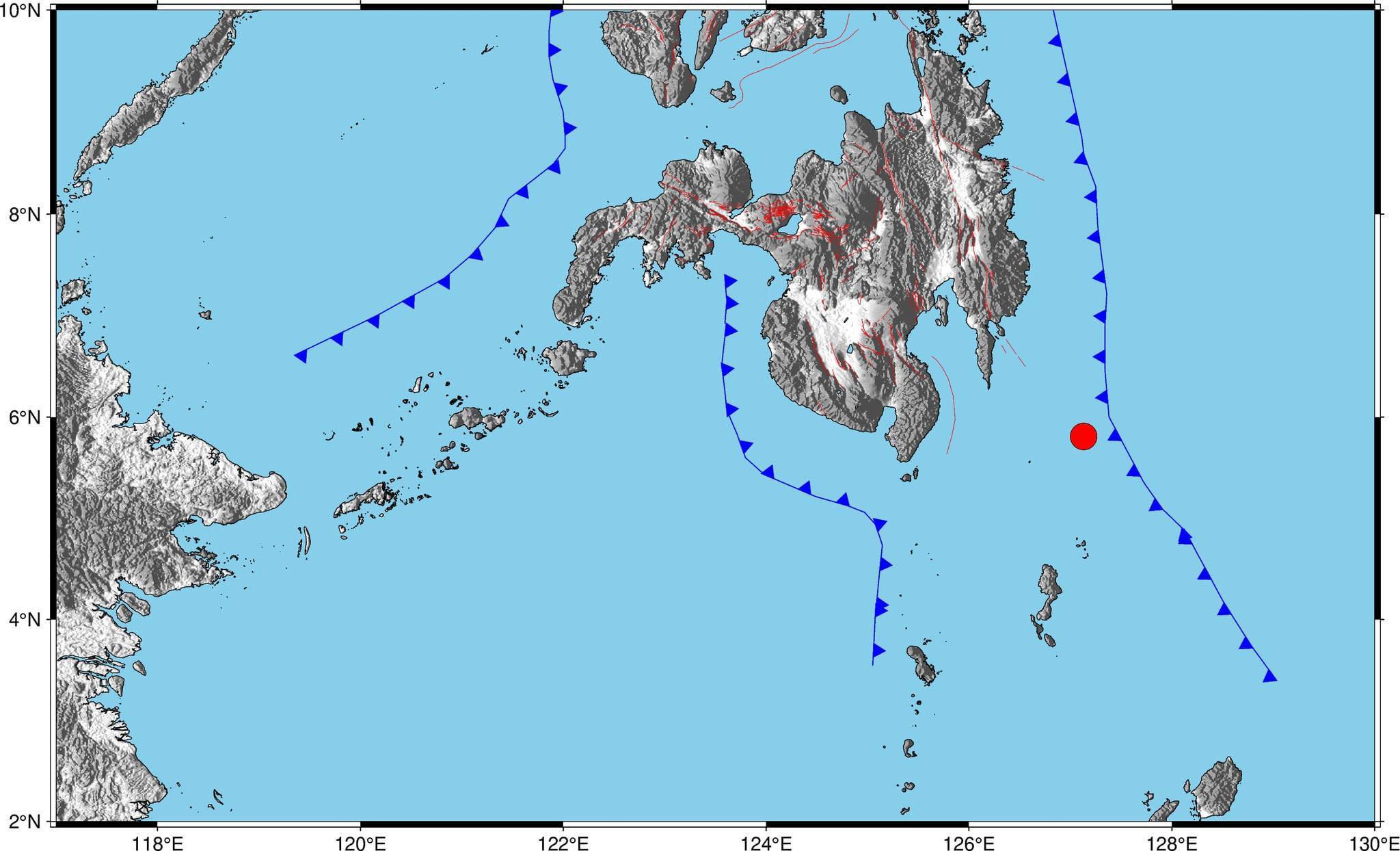 A 6.1 magnitude earthquake hits the waters off the eastern town of Davao