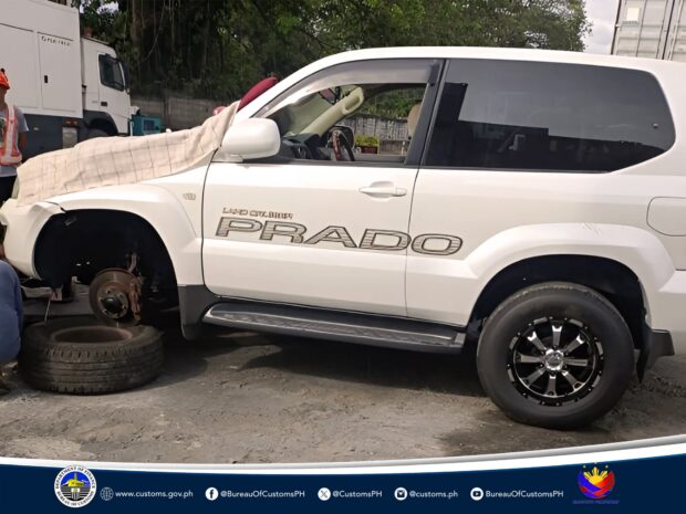 Four used vehicles (1985 Suzuki Jimny, 2001 Mercedes-Benz G Class, 2003 Toyota LC Prado, and 1995 Toyota LC Prado) declared as used auto spare parts were intercepted at the Bureau of Customs-Port of Cagayan de Oro last February 12. (Photo courtesy of BOC)