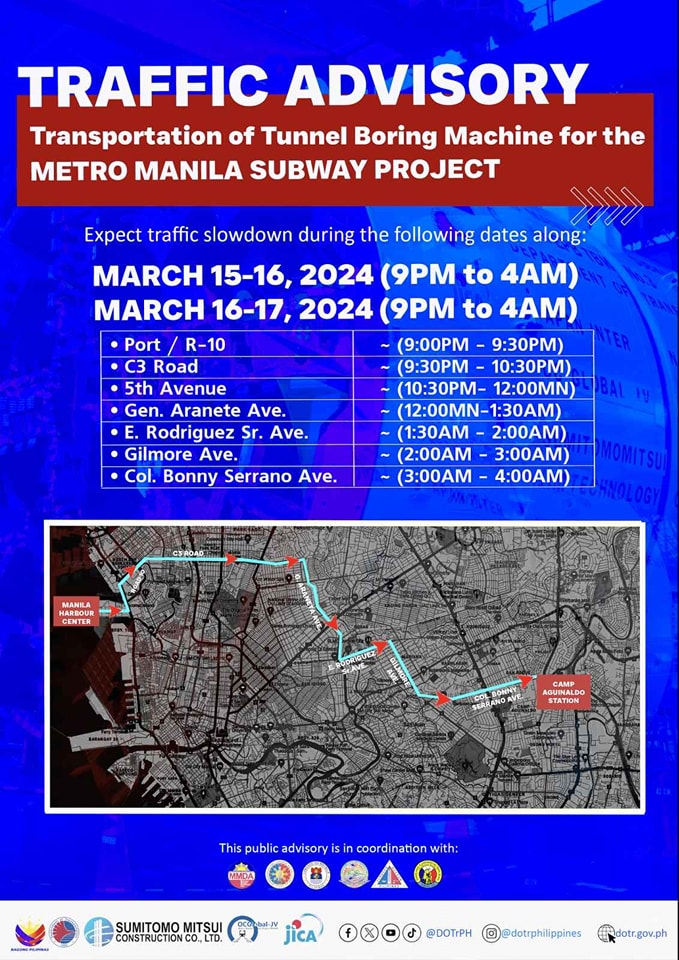 DOTr: Paghina ng trapiko sa weekend sa ilang kalsada sa NCR dahil sa subway project