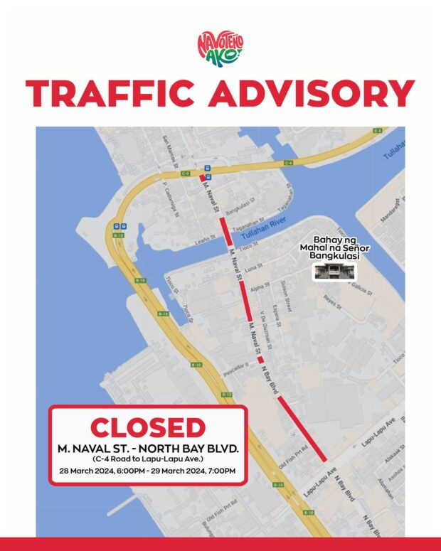 These areas in Navotas City will be closed to motorists from 6 p.m. on Maundy Thursday, March 28 to 7 p.m. on Good Friday, March 29, in observance of Holy Week. (Photo courtesy of Navotas City Facebook)
