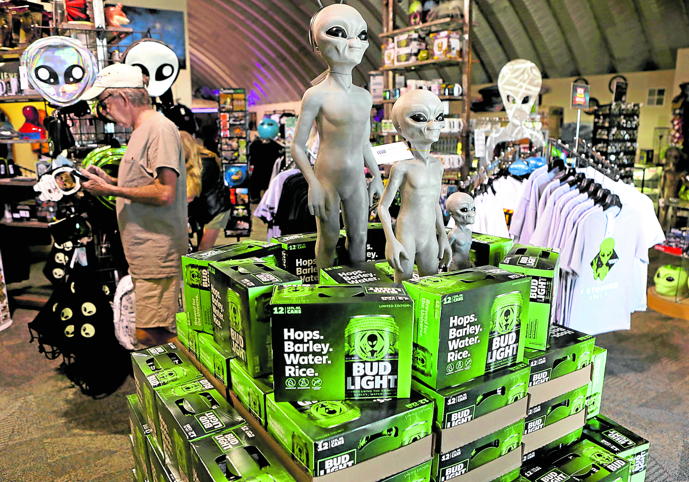 Boxes of alien-themed beer are on offer at a touristshop in Rachel, Nevada