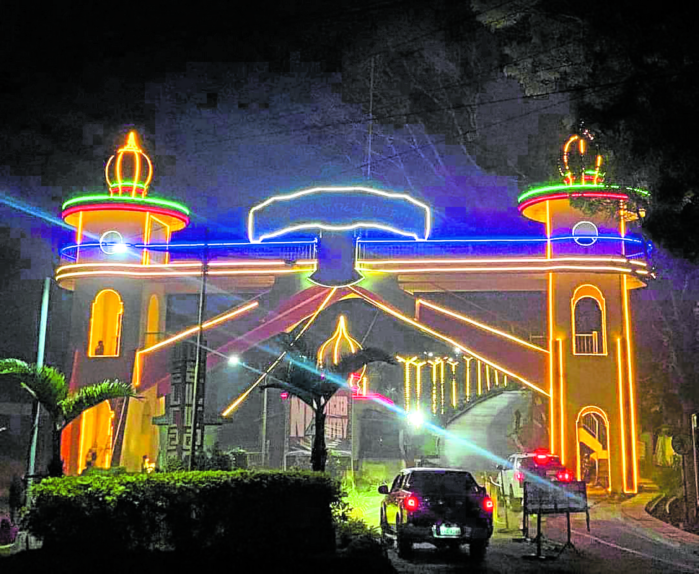 Colorful lights adorning the main gate cast a Ramadan vibe for those entering the Mindanao State University campus in Marawi City. 