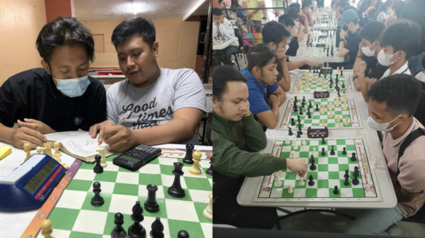 LEFT PHOTO | Allen Madlangbayan's friend, Jillian (wearing a white shirt), helping him review for the board exam. RIGHT PHOTO | Madlangbayan's chess match 