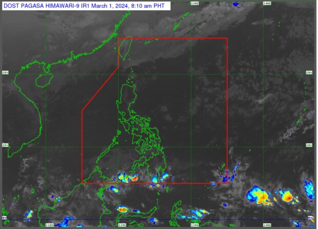 Clear skies seen in most parts of the country on Friday (March 1, 2024) as per the state weather bureau’s 8:10 am satellite image. Screengrab from Pagasa.