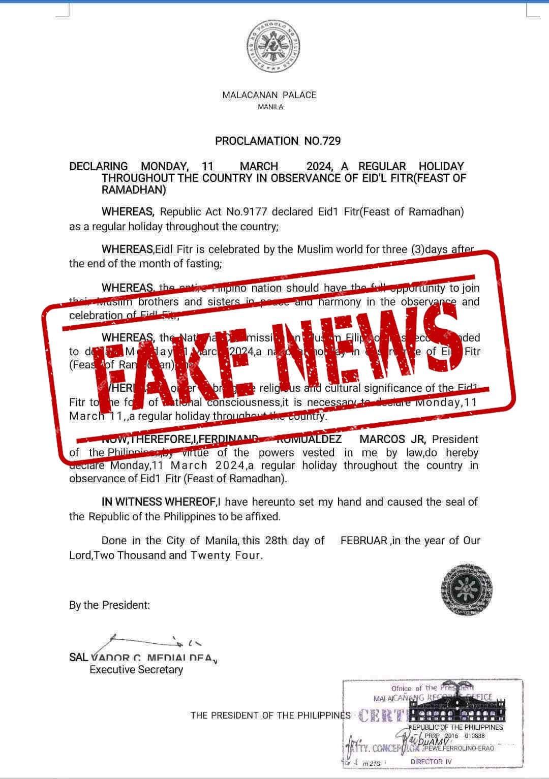 The Muntinlupa City government clarified on Thursday that the upcoming Monday, March 11, is not a holiday, in contrast to a fake document circulating online.