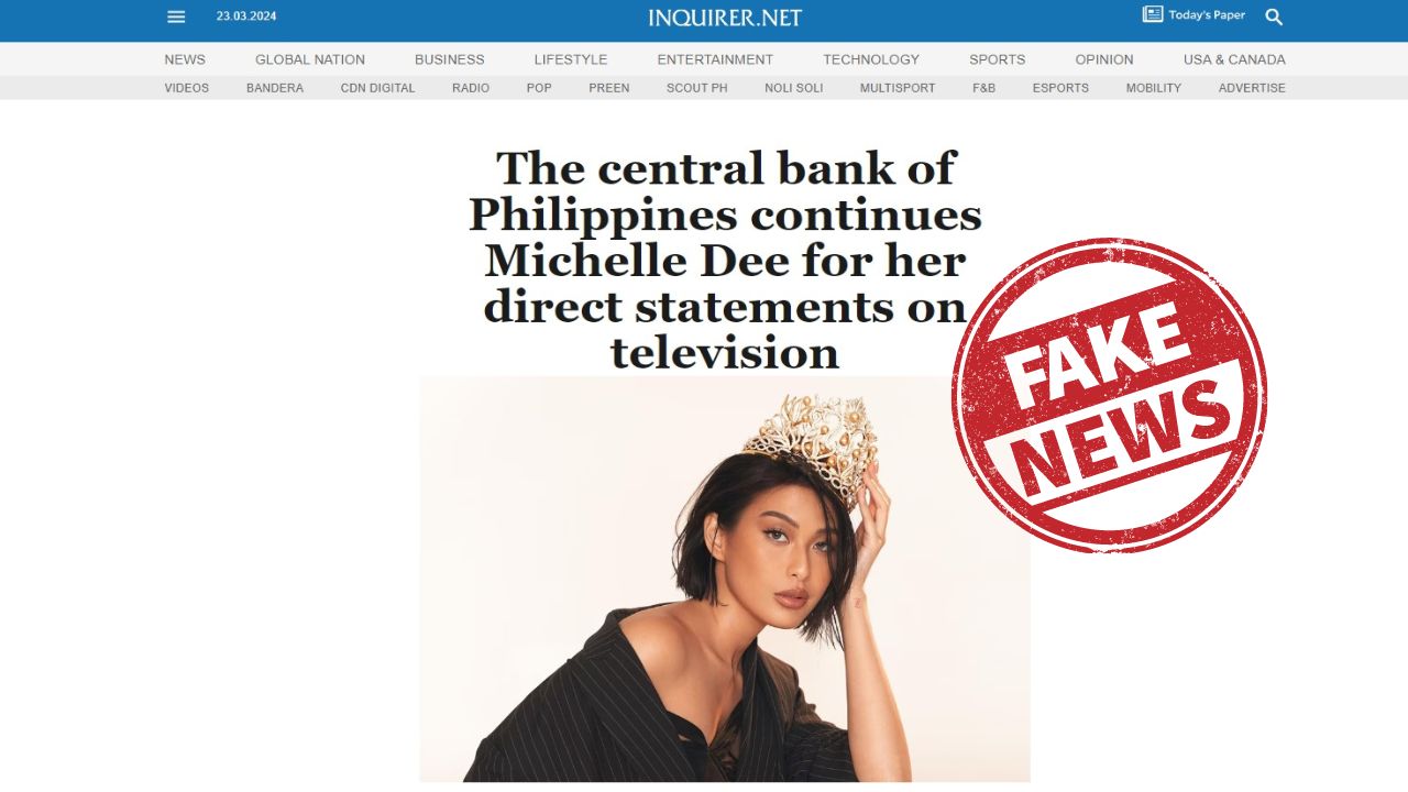 The claim that INQUIRER.net published an article about Michelle Dee revealing secrets about a cryptocurrency platform on television is false.