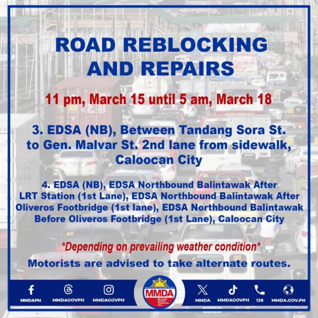 DPWH to do road repairs in some areas of Metro Manila this weekend
