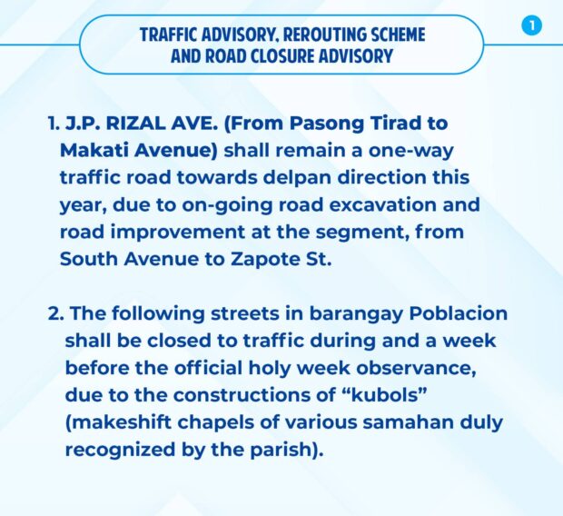 Makati City issues Holy Week traffic, rerouting advisory