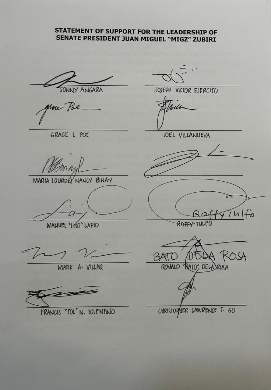 14 senators sign statement of support for Zubiri leadership