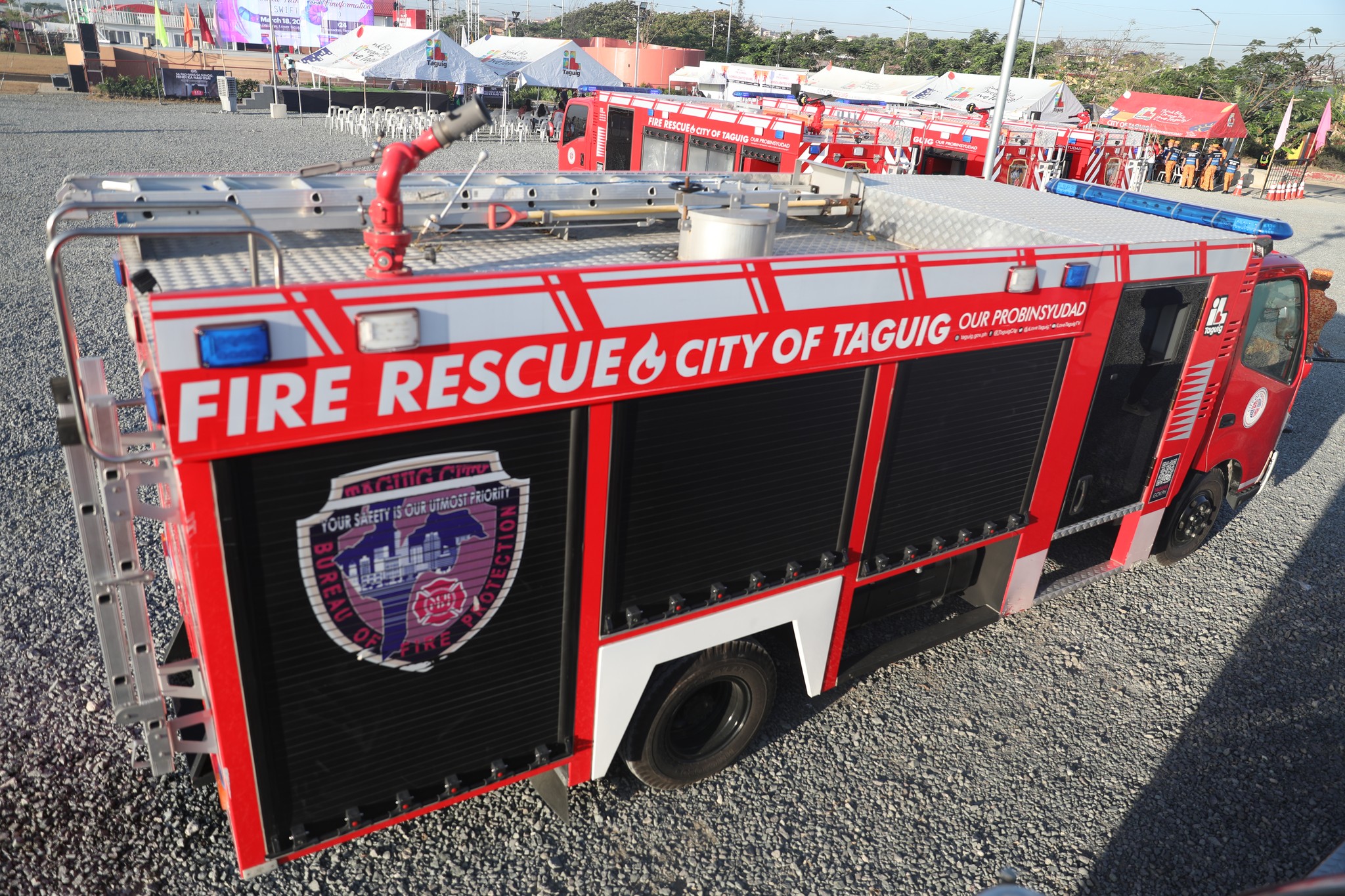 The Taguig City local government unit (LGU) handed over three fire trucks, eight motorcycles and other equipment to the Bureau of Fire Protection (BFP)-Taguig on Tuesday as part of its Fire Prevention Month campaign.