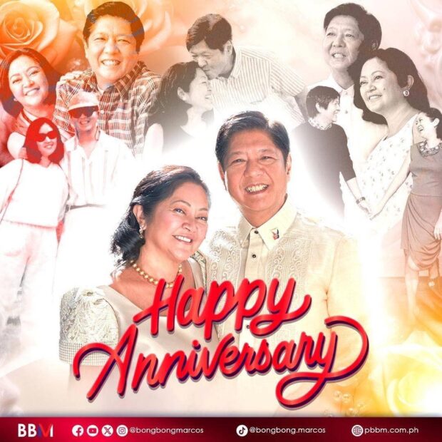 President Ferdinand “Bongbong” Marcos on Wednesday posts a photo collage of him and First Lady Liza Araneta Marcos in celebration of their 31st wedding anniversary. (Photo courtesy of Marcos' Facebook account)