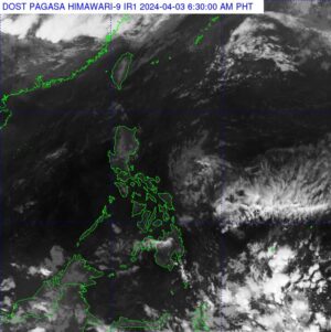 The Philippine Atmospheric, Geophysical and Astronomical Services Administration says on Wednesday that there is a slim possibility of a low-pressure area forming and developing into a tropical storm inside or outside of the Philippine area of responsibility within the week. (Photo courtesy of Pagasa)