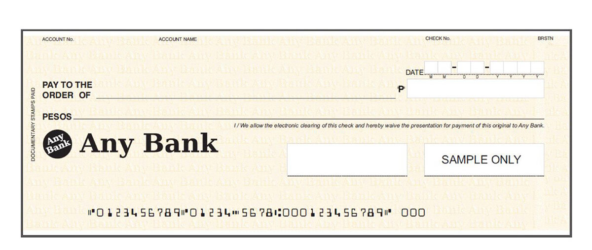 UPDATED LOOK The newcheck design adopted by the Philippine Clearing House Corp. Several banks on Monday reminded the public that they will accept only checks of this format and design starting May 1.
