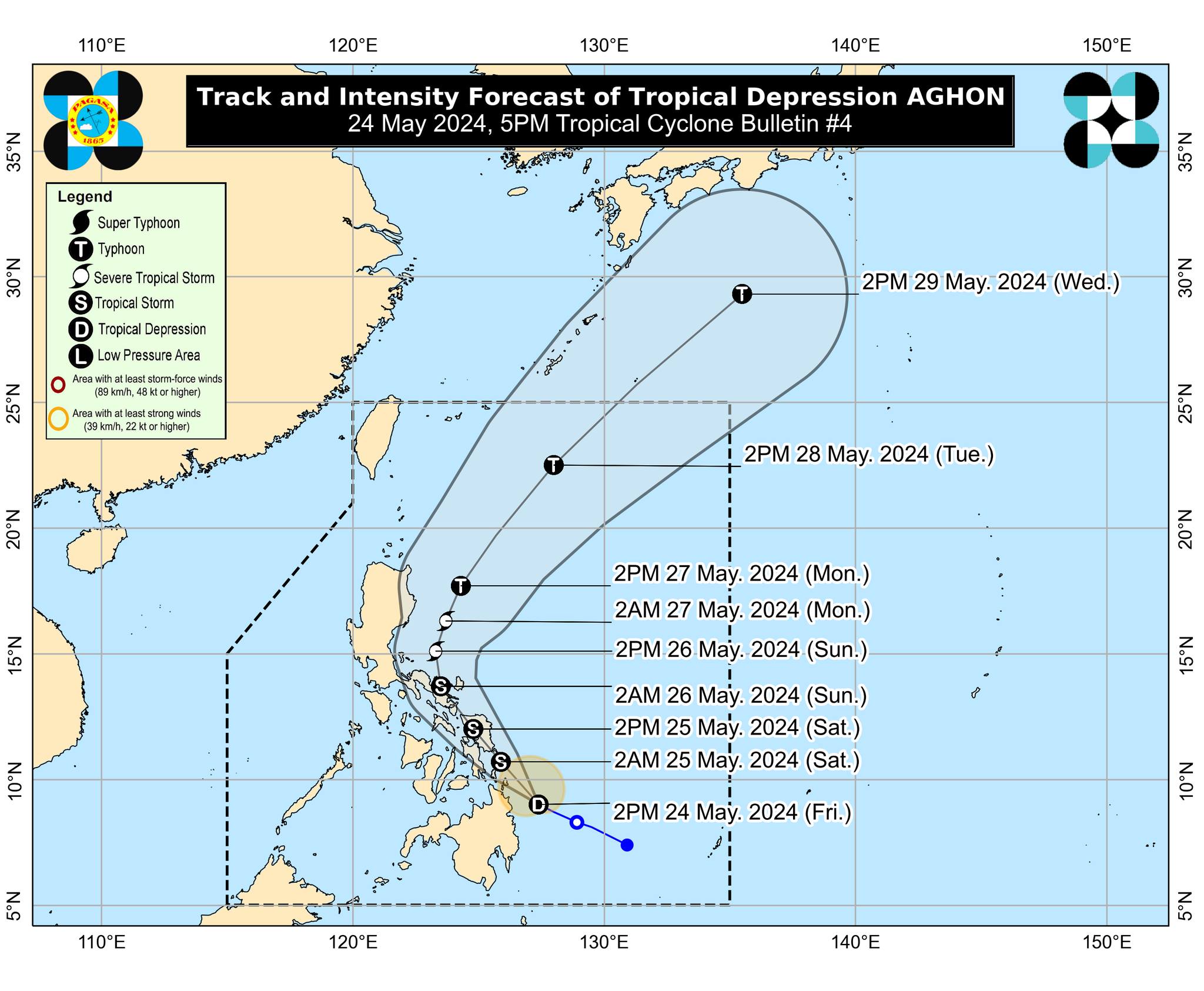 5 PM UPDATE Tropical Cyclone Wind Signal No. 1 has been hoisted over 20 areas nationwide due to Tropical Depression (TD) Aghon, the state weather bureau said on Friday afternoon.