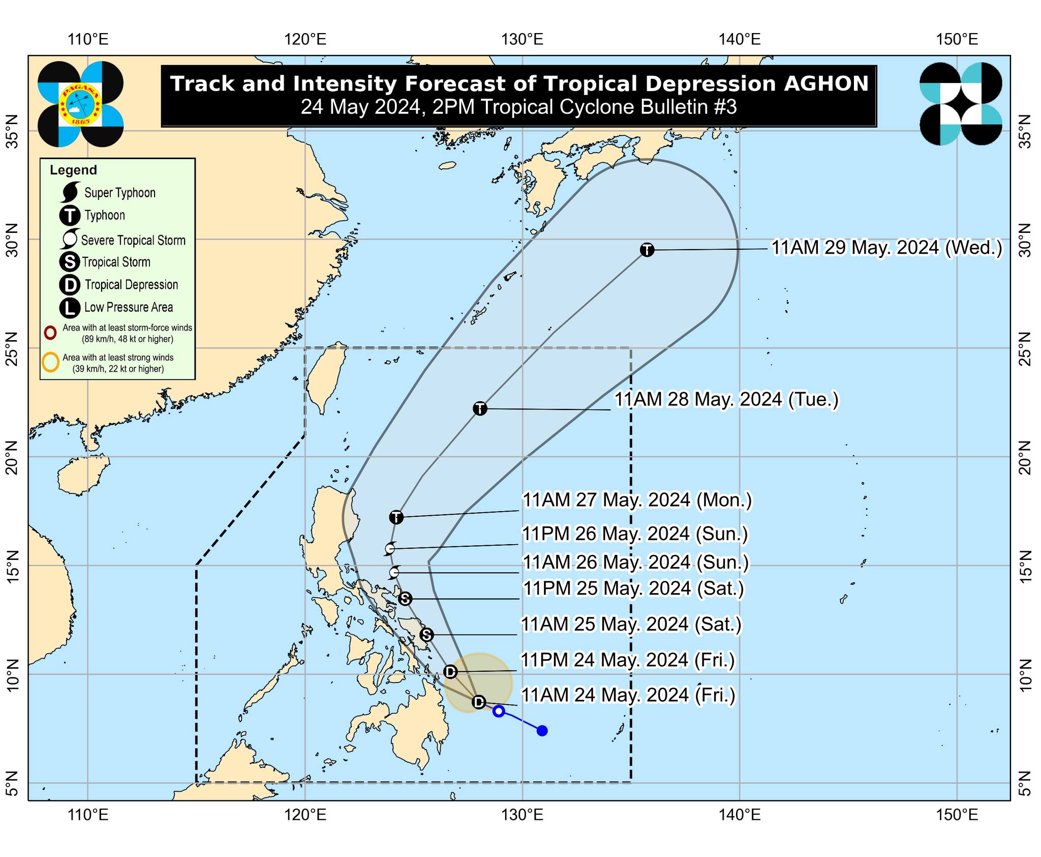Tropical Depression Aghon slightly strengthened as the number of areas under Tropical Cyclone Signal No. 1 rose to 18 on Friday afternoon.