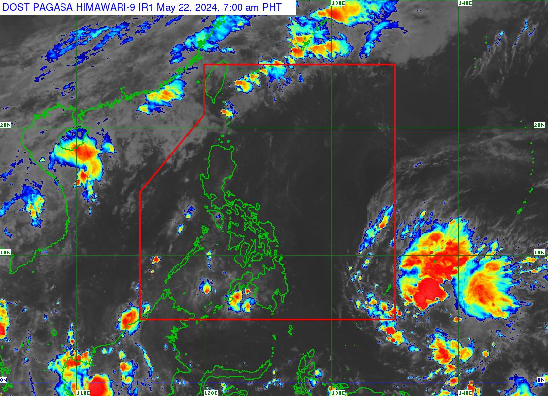 A cloud cluster east of Mindanao may form into a low pressure area and affect parts of the country by the weekend, says Pagasa on Wednesday, May 22. | Satellite photo from Pagasa