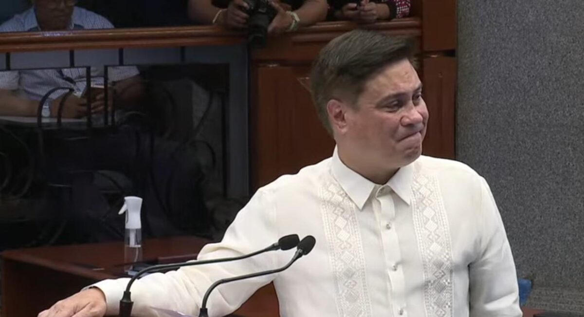 Senate President Juan Miguel "Migz" in tears bids his colleagues goodbye as he steps down from the Senate presidency on May 20, 2024. (Screengrab from Senate YouTube channel) 