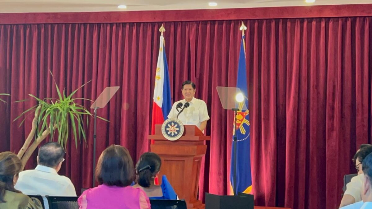 President Ferdinand Marcos Jr. speaks to his Cabinet Secretaries before departing for Brunei for a state visit on May 28, 2024. Photo from Jean Mangaluz