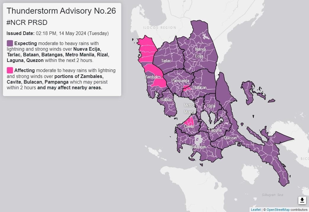 Pagasa: Rain in Metro Manila, nearby areas on May 14 afternoon