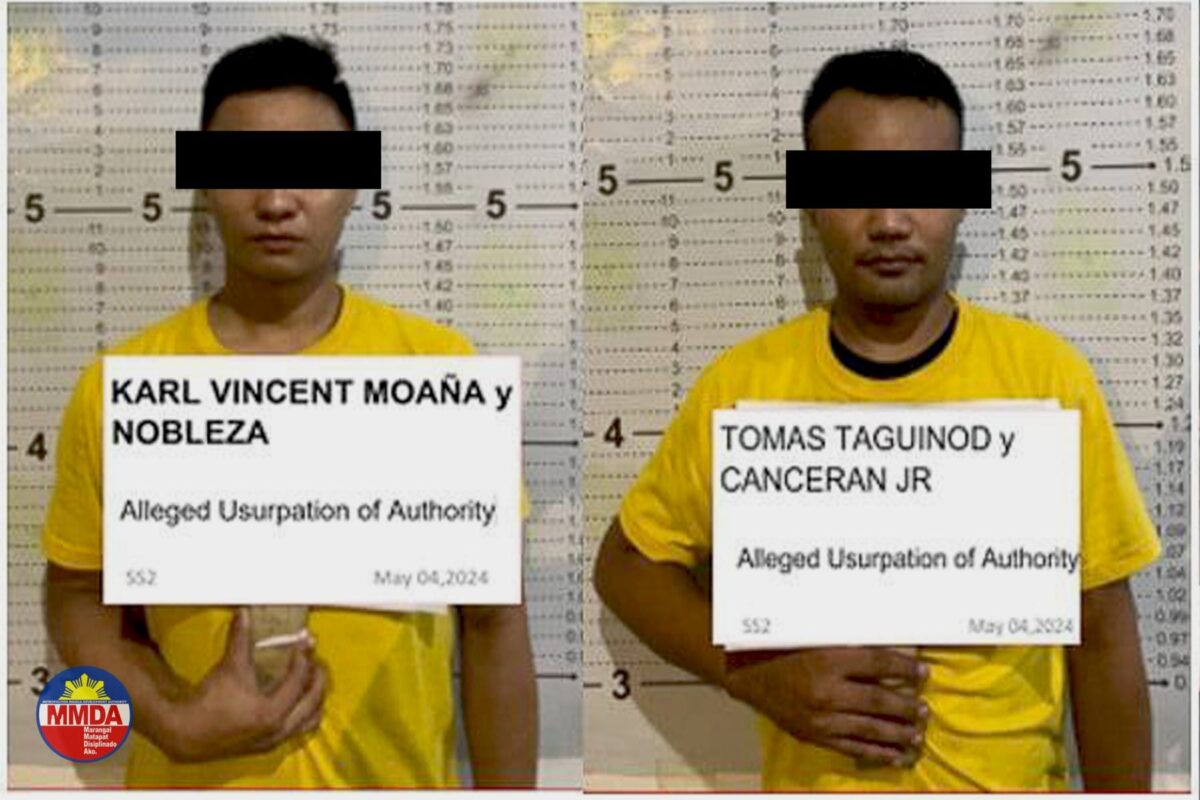 Two individuals, including a former traffic enforcer guilty of extortion and grave misconduct, were arrested by the Taguig City Police due to usurpation of authority.
