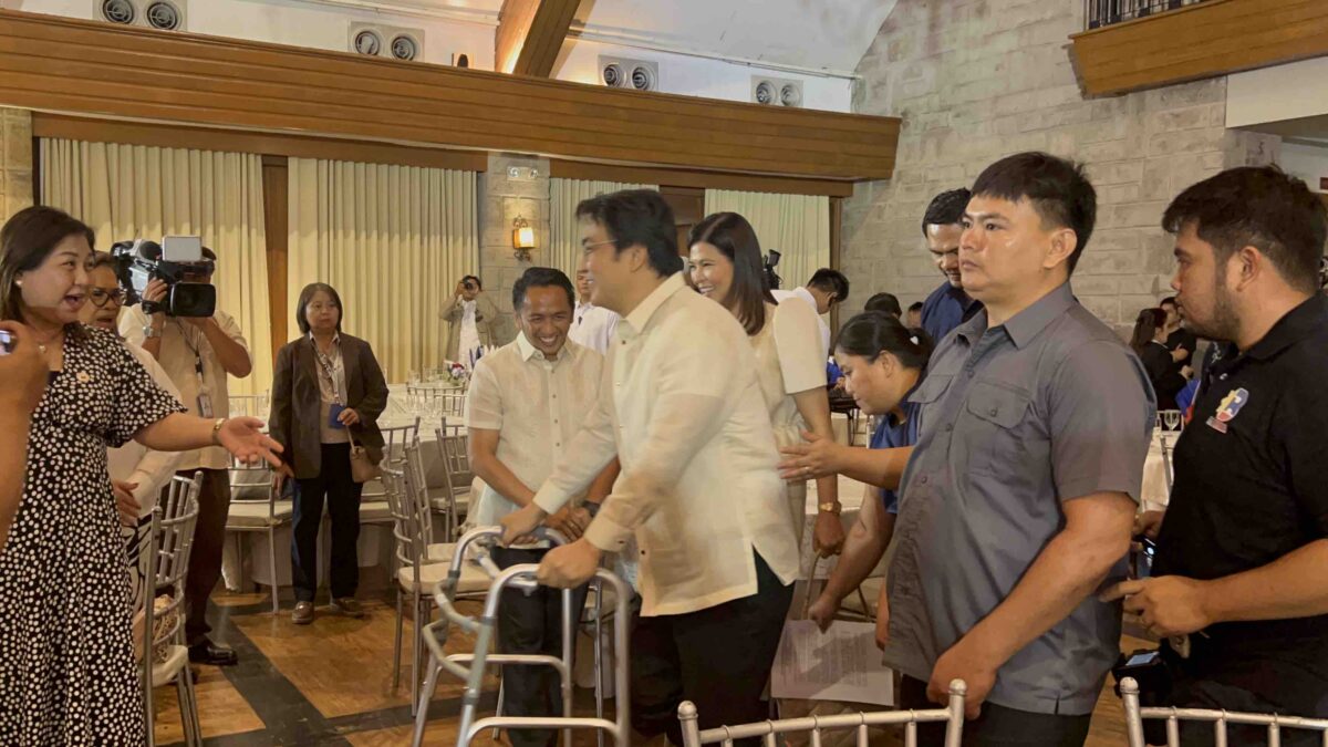 Senator Bong Revilla makes his first public appearance at the Manila Polo Club in Makati City since injuring his Achilles tendon on May 8, 2024. Photo from Jean Mangaluz. 