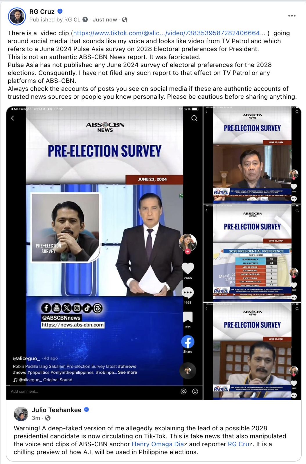 TikTok video on 2028 election survey 'false, fabricated' – ABS-CBN News