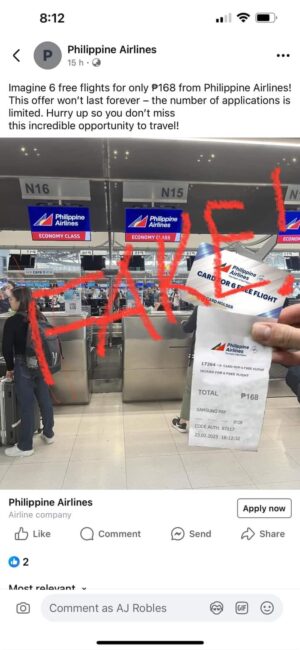 PAL warns public of fake FB page promoting bogus cheap travel deal