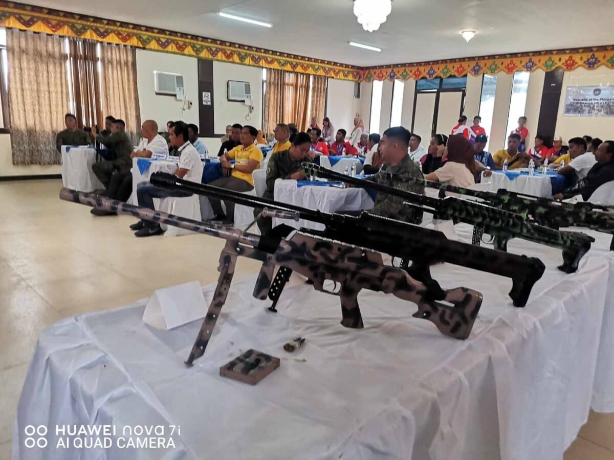 PHOTO: Assault and sniper’s rifles were among the unlicensed guns surrendered by residents of Pandag, Maguindanao del Sur on Thursday, June 20, 2024. STORY: 8 loose firearms in Maguindanao del Sur surrendered to Army