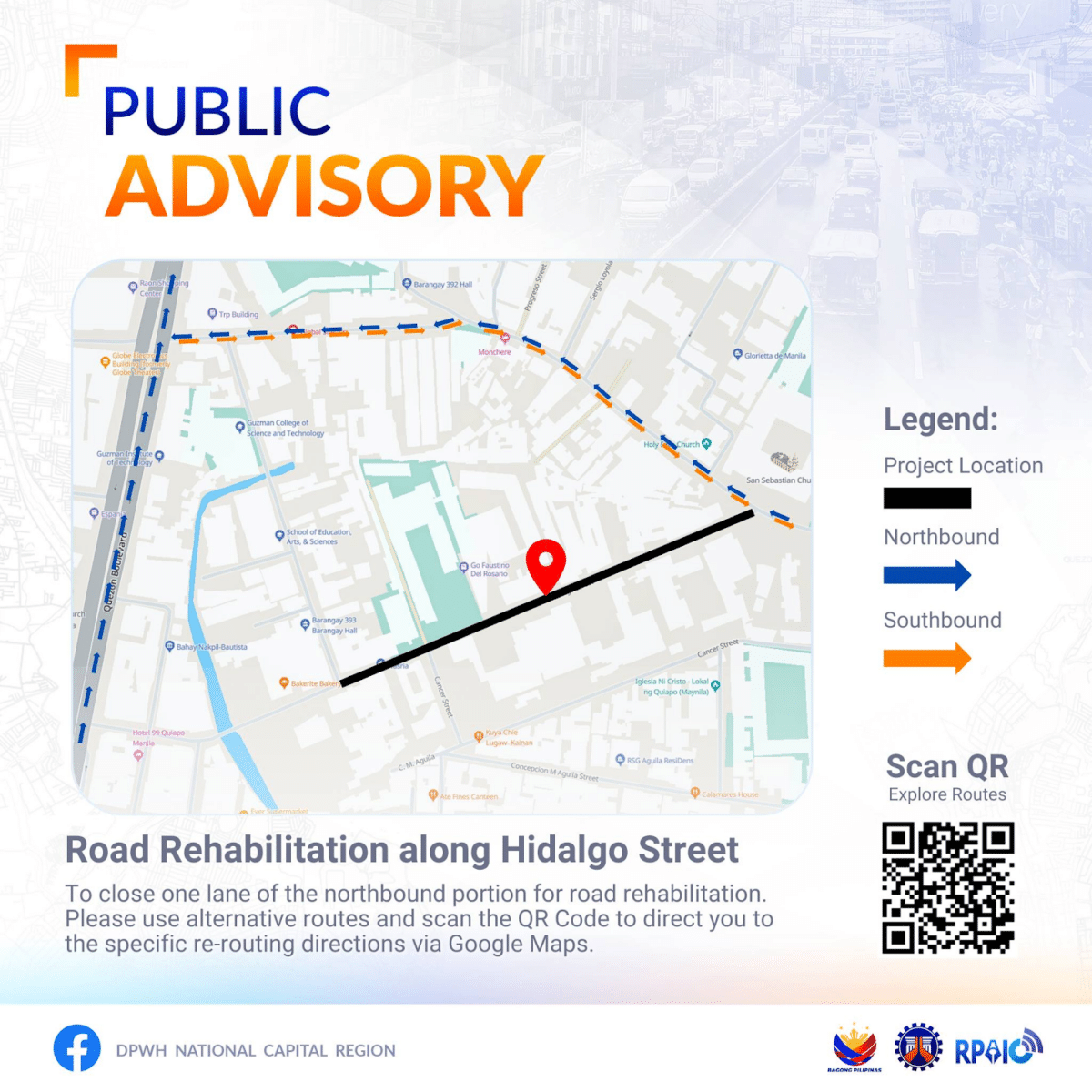 DPWH roadwork to shut portion of Hidalgo Street in Manila