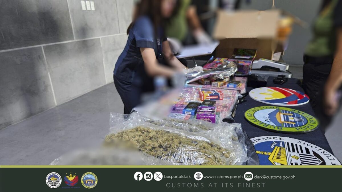 Bureau of Customs said that 2,132 grams of kush and 156 pieces of assorted cannabis infused disposable vapes were found concealed inside a parcel during an x-ray inspection on May 25.