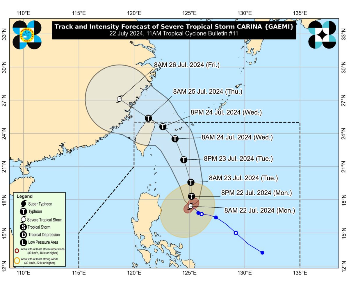 Carina to intensify into typhoon within 12 hours Pagasa