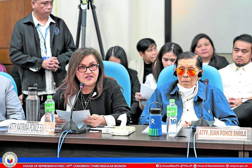 Chief Executive Katrina Ponce Enrile of the Cagayan Economic Zone Authority (Ceza) is accompanied by her father, Ceza founder and Chief Presidential Legal Counsel Juan Ponce Enrile