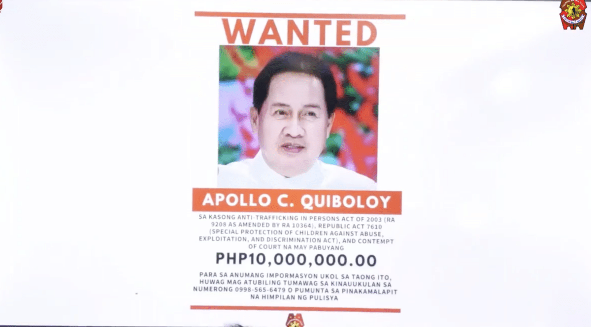 10 Million Peso Reward Offered for Arrest of Apollo Quiboloy