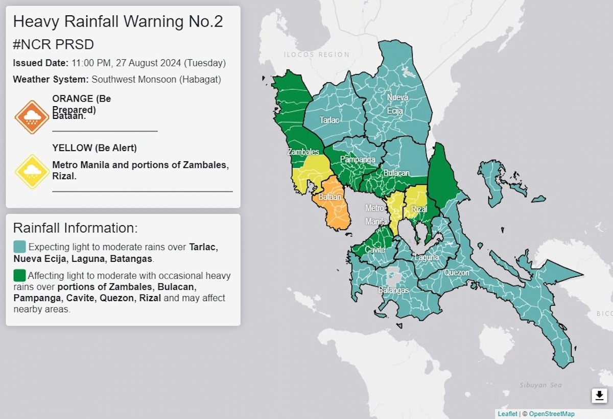 PHOTO: Rainfall alert map from Pagasa