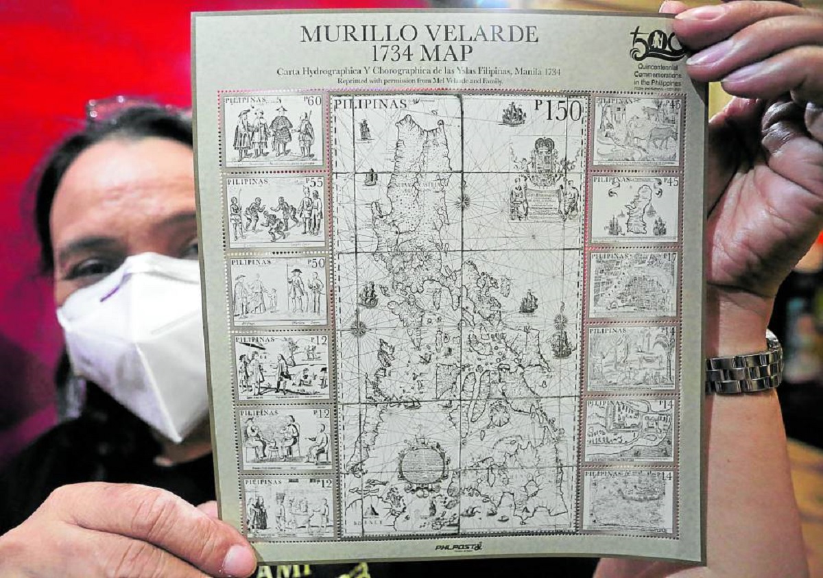 STAMP OF HERITAGE The Philippine Postal Corp. in 2021releases stamps measuring 200 by 220 millimeters which depict the 1734 Murillo Velarde map. 