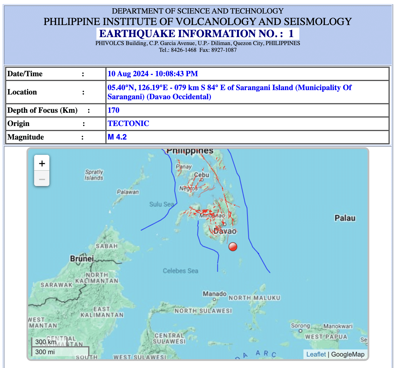 Earthquake bulletin No.1/Phivolcs)