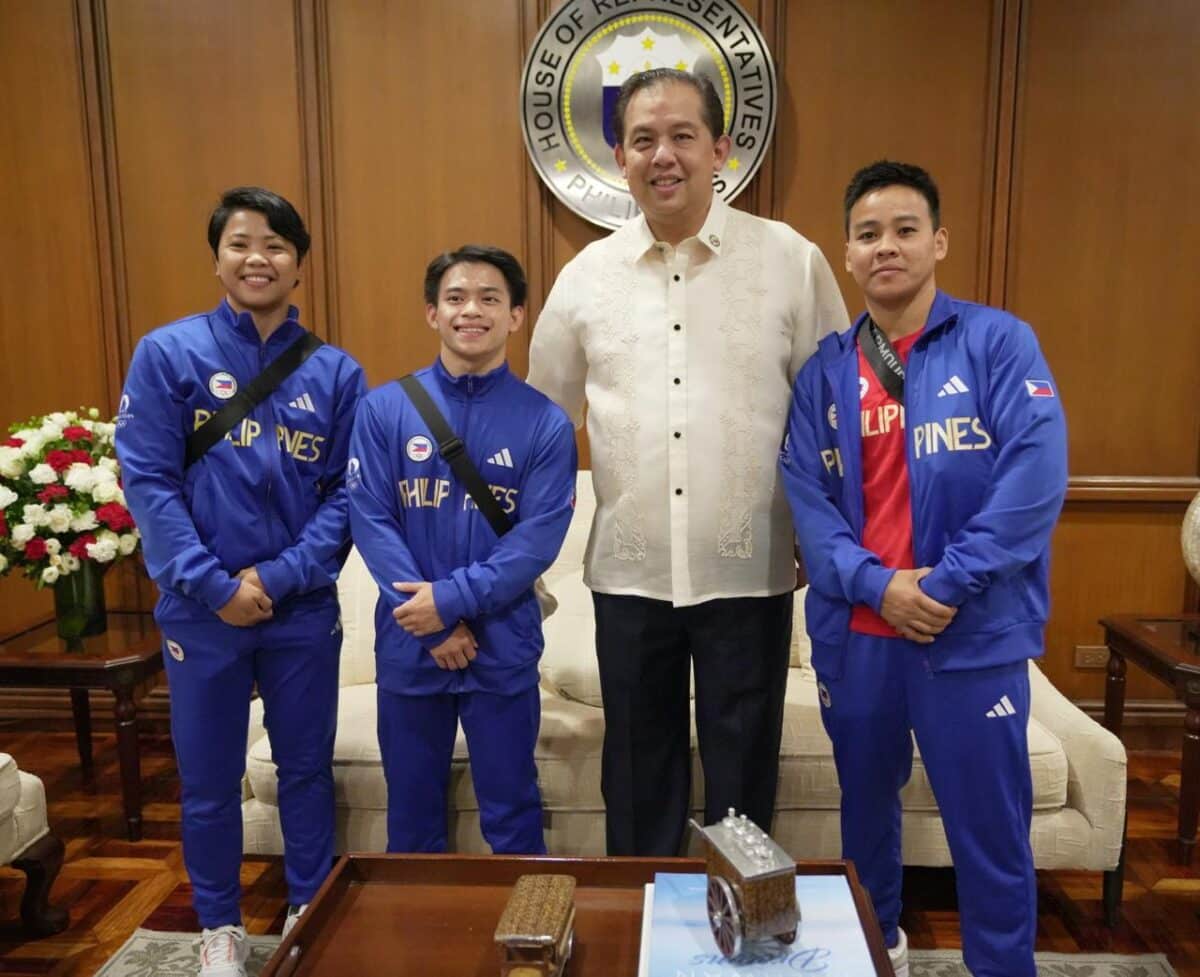 Two-time gold medalist Carlos Yulo and boxing bronze medalists Nesthy Petecio and Aira Villegas pay a courtesy call to Speaker Ferdinand Martin Romualdez