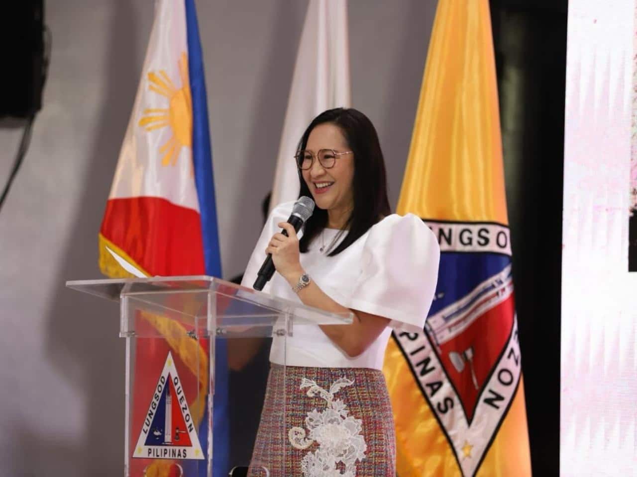 Quezon City Mayor Joy Belmonte speaking at the 146th birth anniversary of former President Manuel Luis Quezon