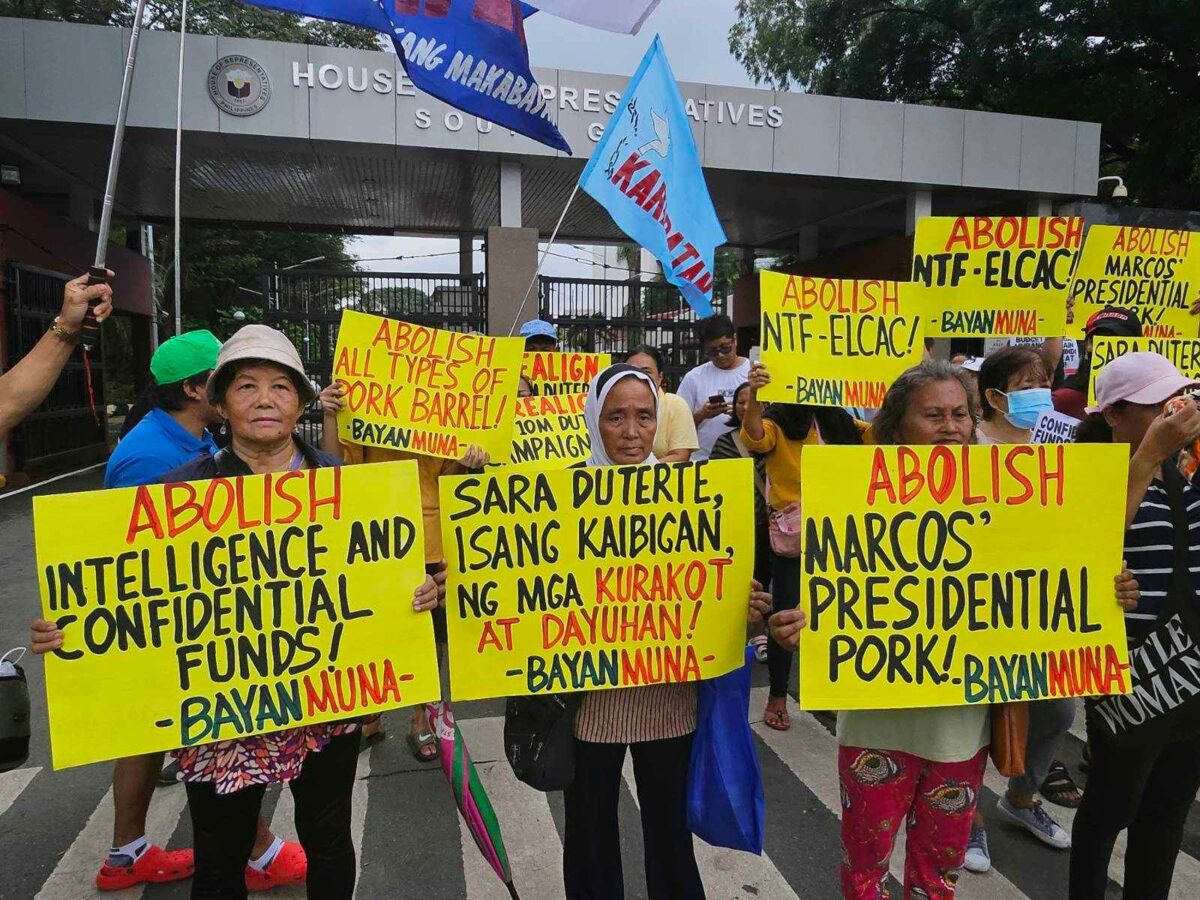 Progressive groups led by Bagong Alyansang Makabayan stage a protest at the House of Representatives’ South Gate on Tuesday, August 27, 2024.