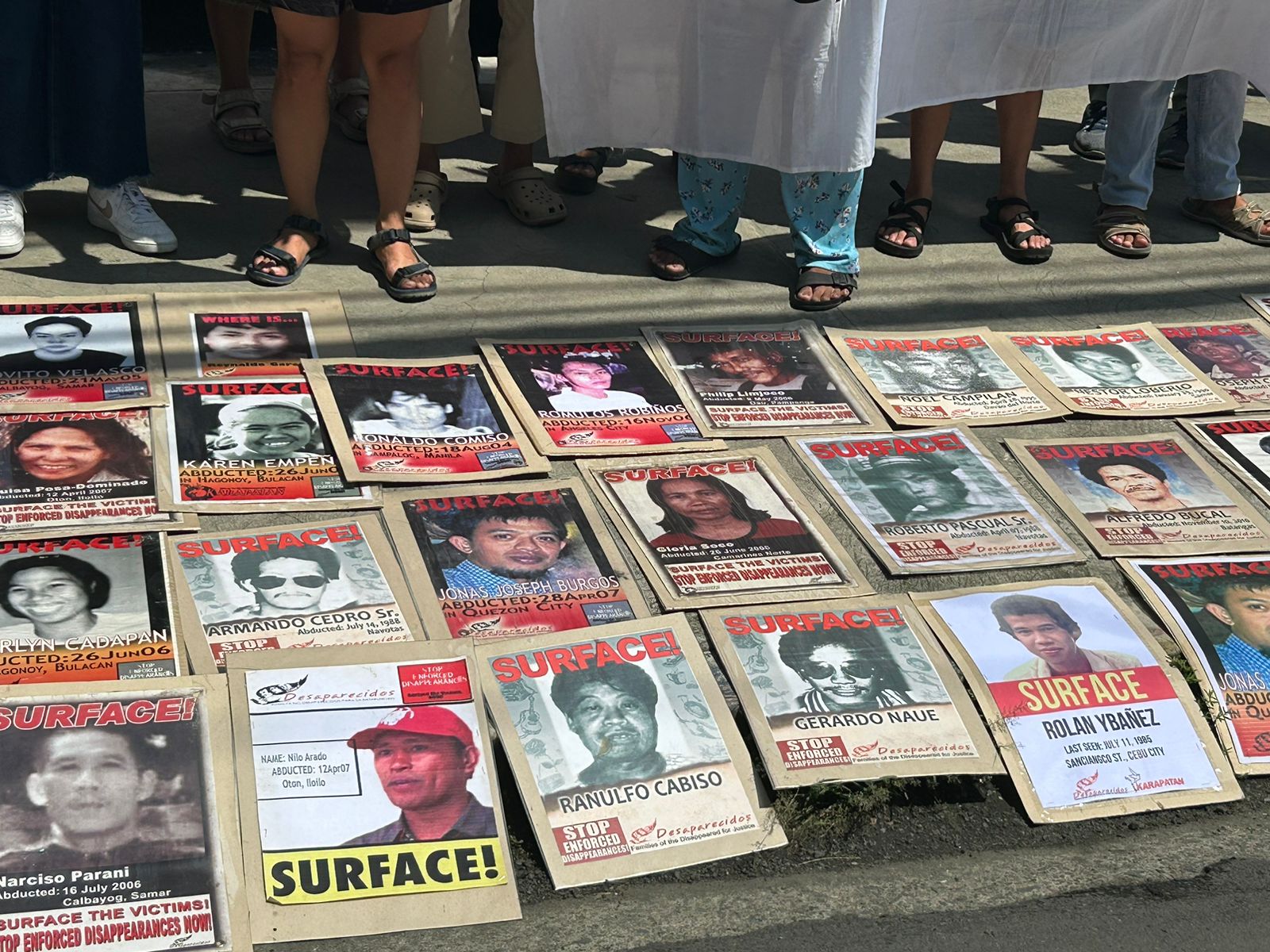 Members of human rights watchdog Karapatan stage a protest in front of the Supreme Court building in Manila on August 30, 2024, in observance of the International Day of the Disappeared. 