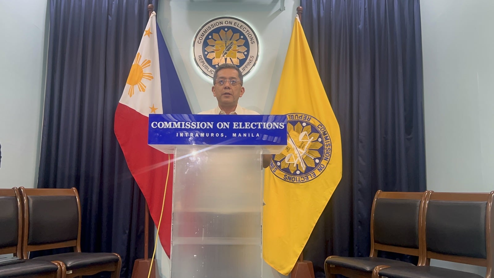 Commission on Elections (Comelec) Chairman George Garcia speaks before the media in an ambush interview on Thursday, August 22, 2024.