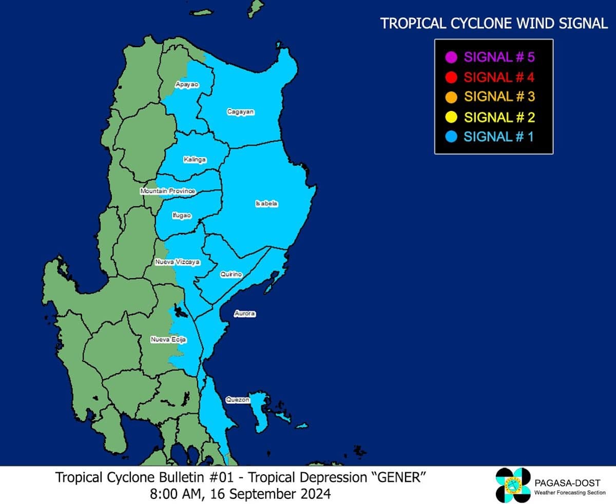 PHOTO: Map showing wind signals of Gener