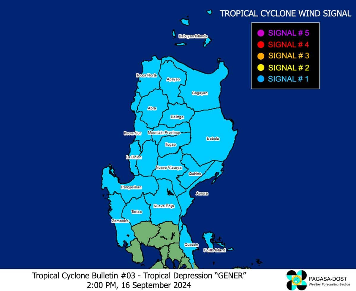 TD Gener keeps strength, to make landfall in Isabela or Aurora