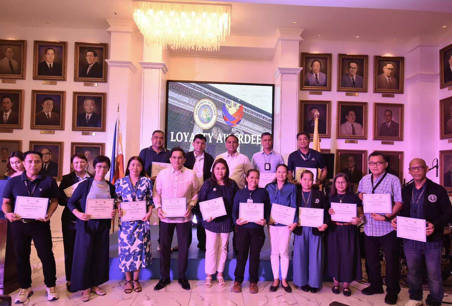 The Department of Justice (DOJ) on Thursday, September 26, 2024, honors and recognizes 63 loyalty awardees and 2 compulsory retirees who rendered decades-long service to the DOJ. (Photo courtesy of DOJ/Facebook)  