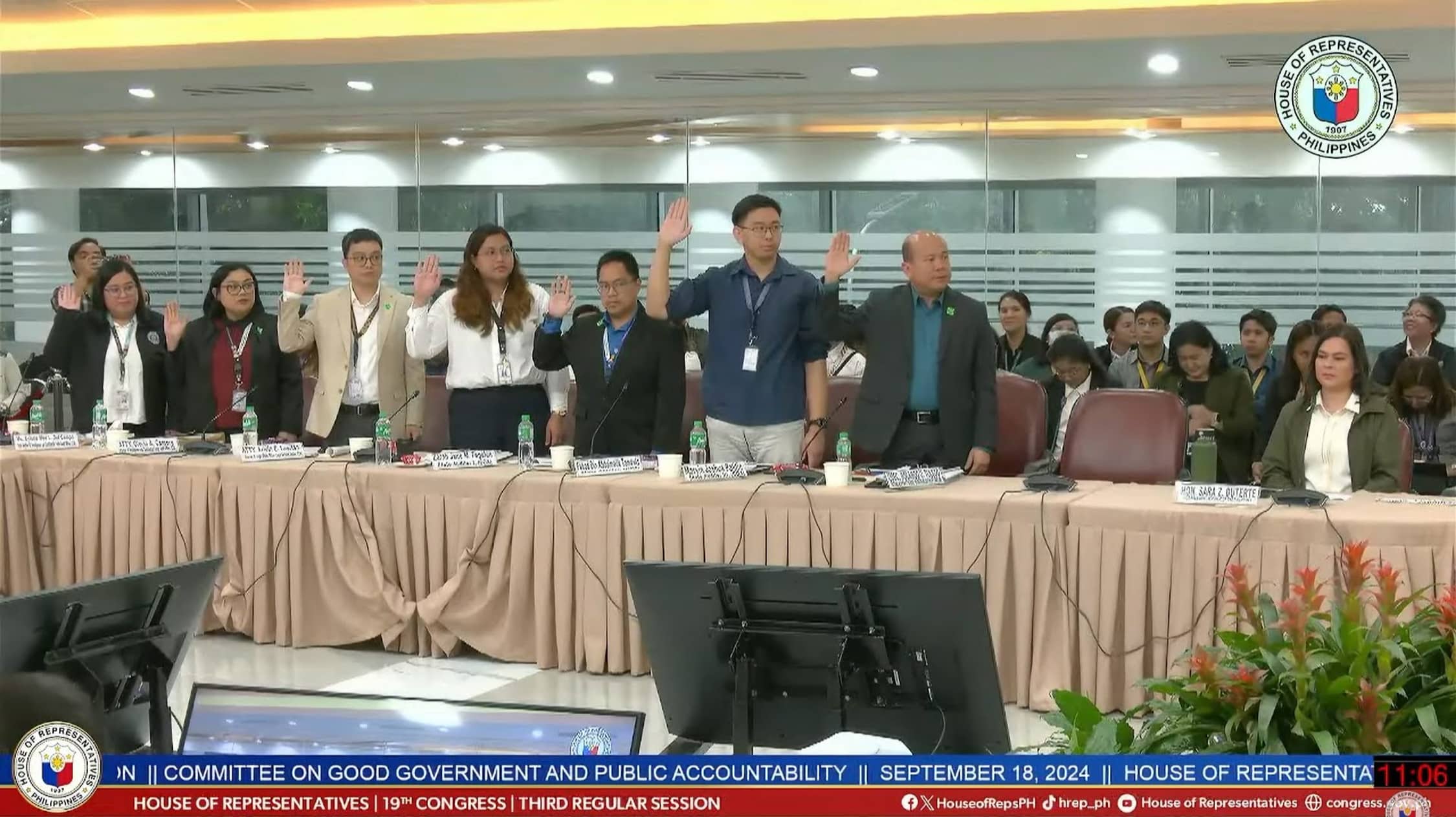 NOT A WITNESS Vice President Sara Duterte says she is not a “witness” in the hearing called on Sept. 18 by the House committee on good government and public accountability and refuses toswear to tell the truth—or even rise from her seat—during the inquiry which she says was meant as a political attack against her.