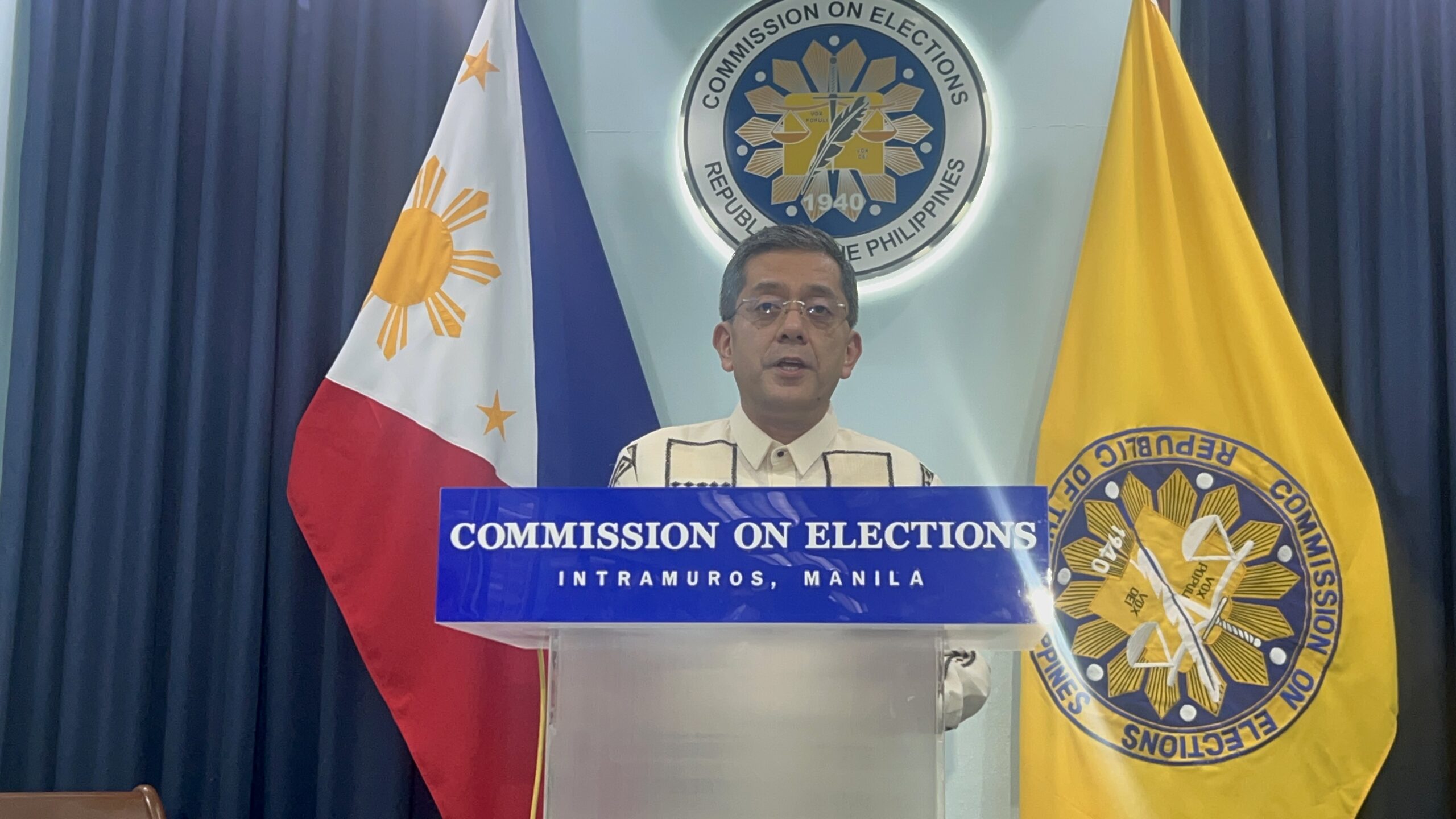 Commission on Elections (Comelec) Chairman George Garcia speaks in an ambush interview on Wednesday, September 11, 2024 at the Comelec office in Intramuros, Manila.